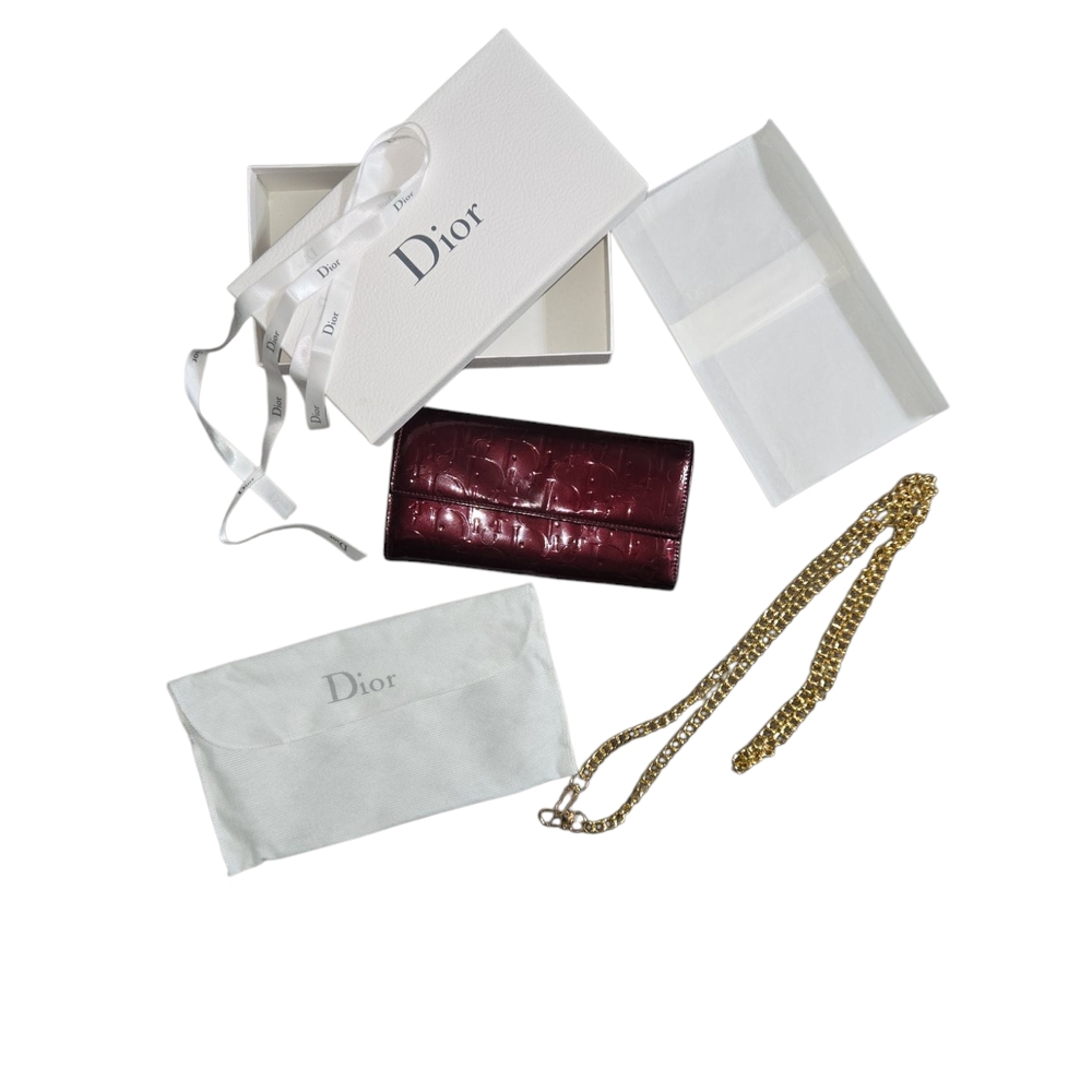 Dior Burgundy Wallet with Gold Chain